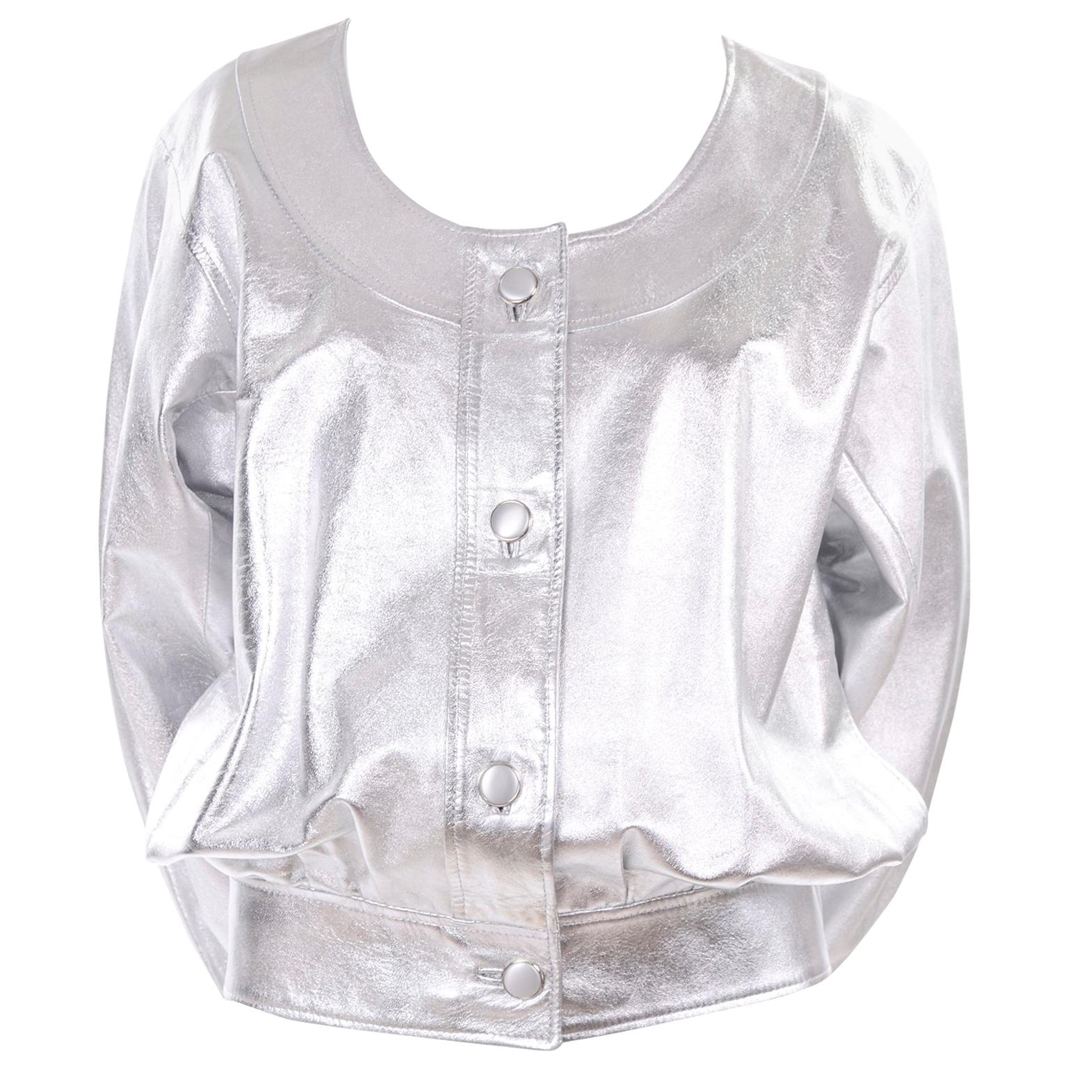 Yves Saint Laurent Silver Leather YSL Vintage Jacket For Sale