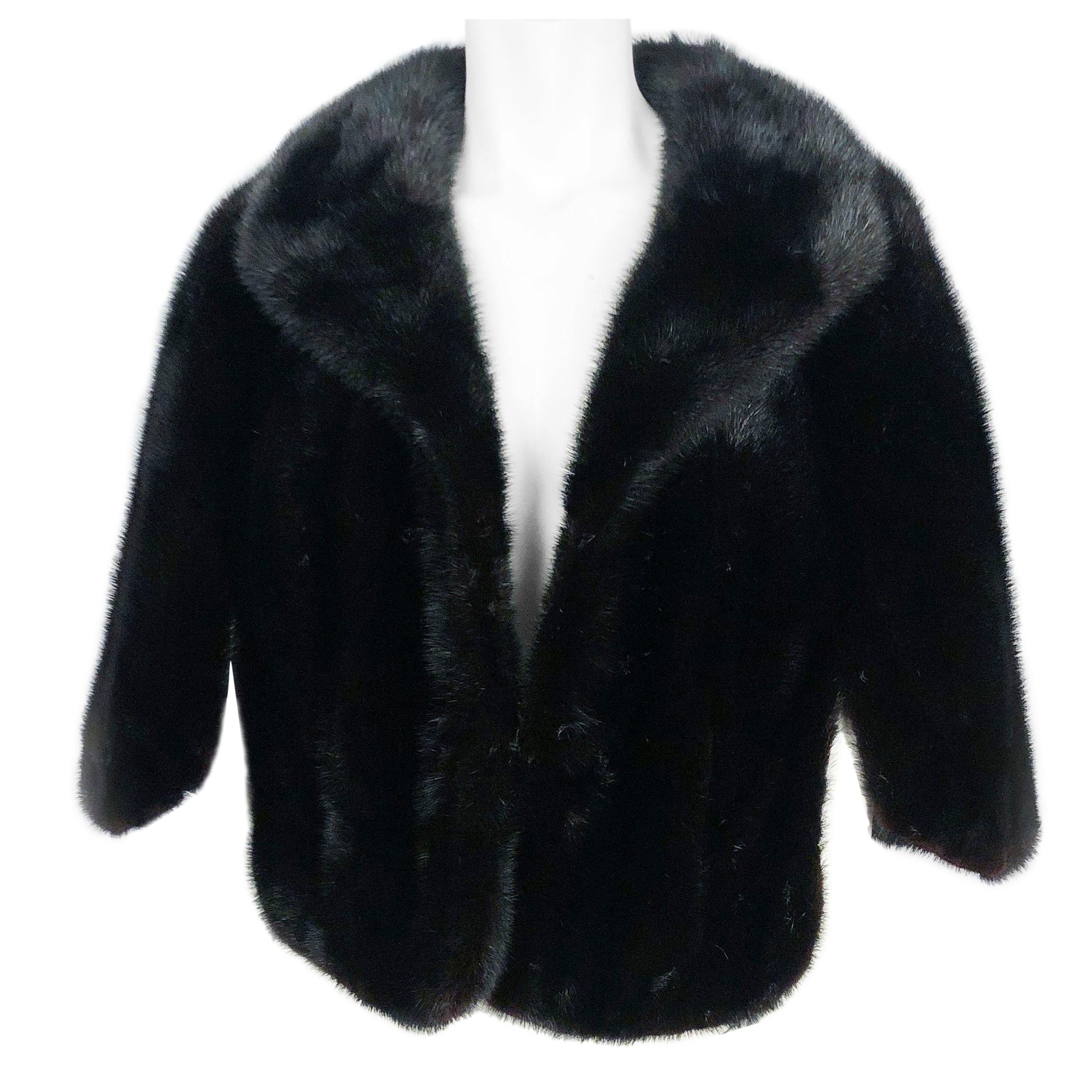 1950s Black Mink Stole With Enlarged Collar For Sale