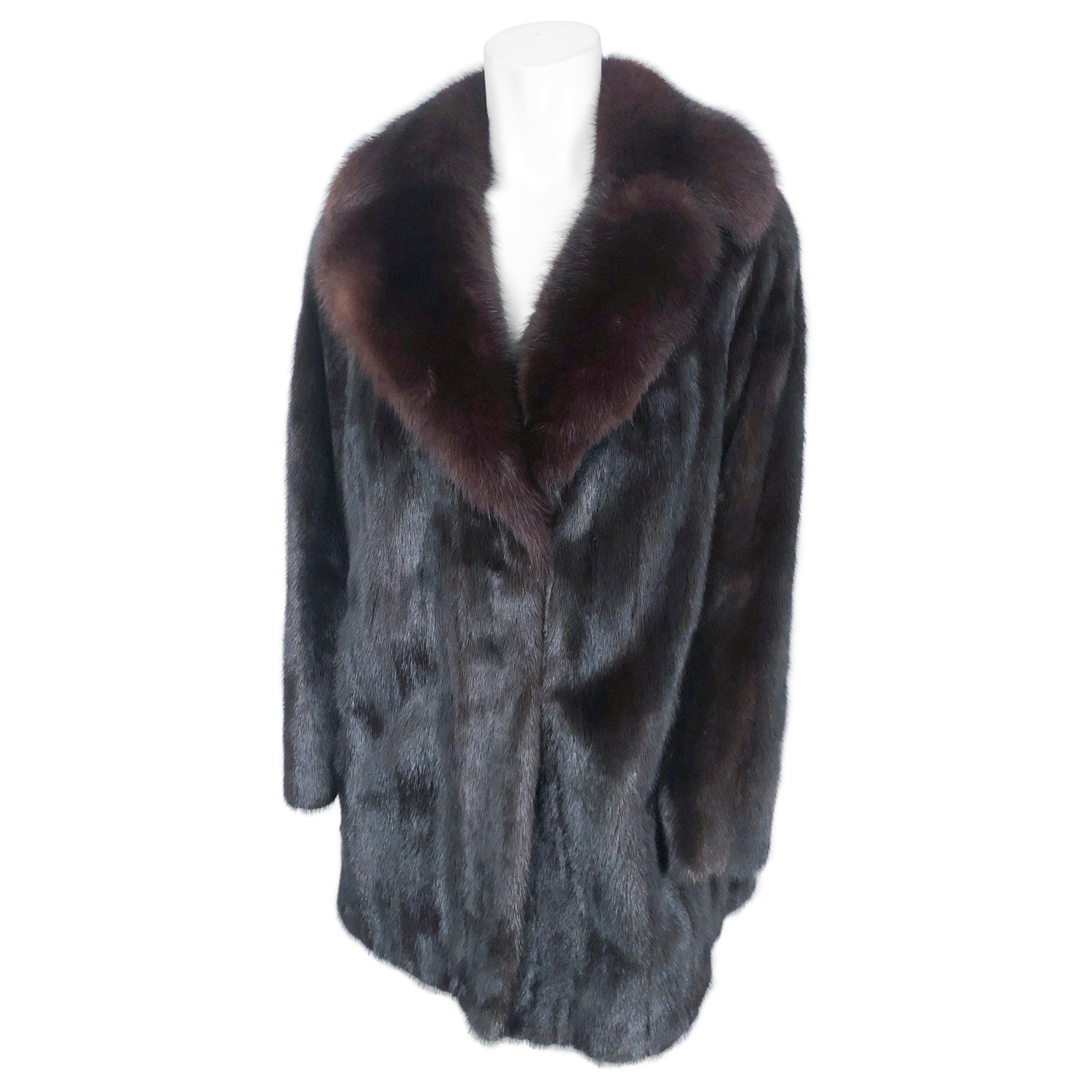 1960s Brown Mink Jacket With Sable Collar