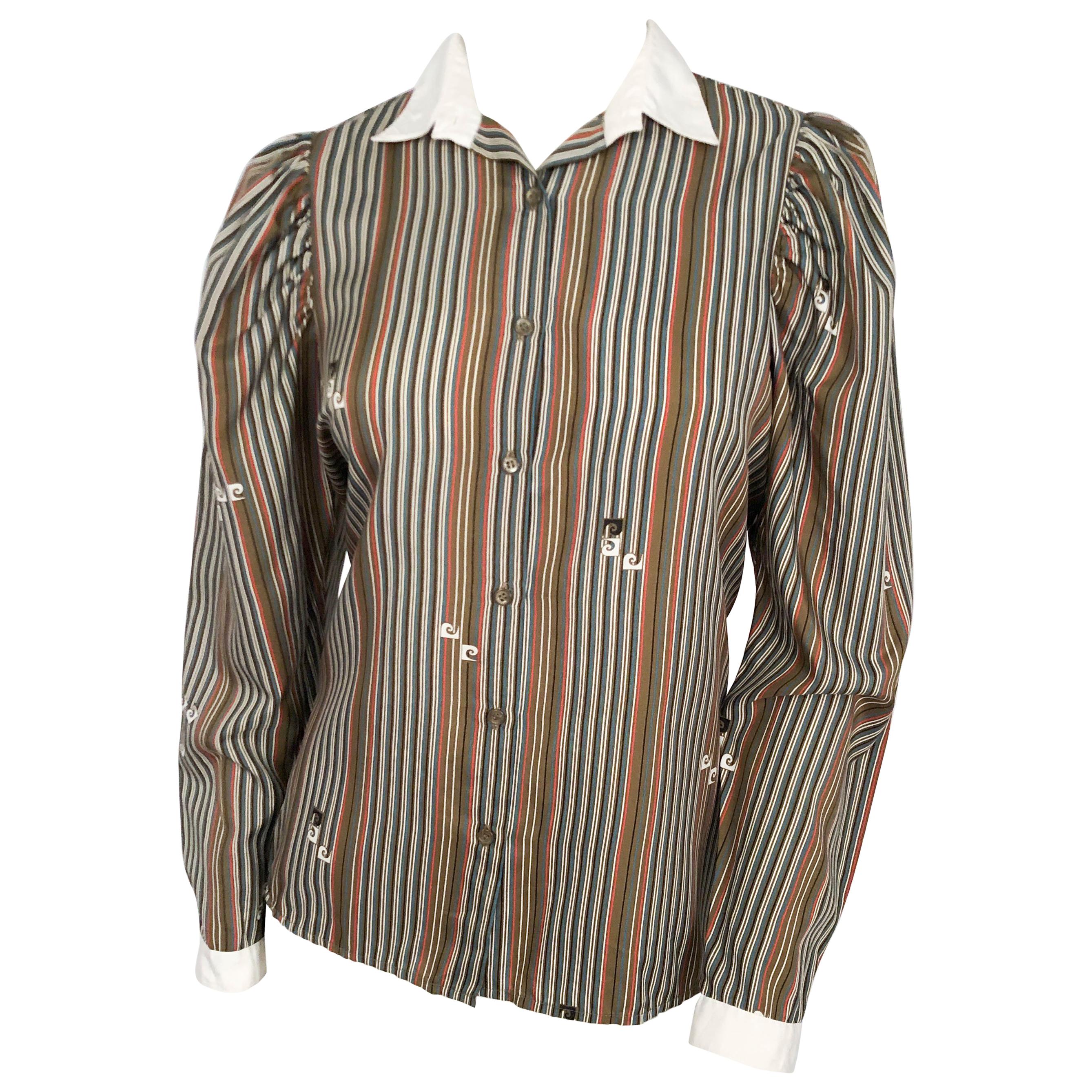 1970s Pierre Cardin Striped Blouse For Sale at 1stDibs
