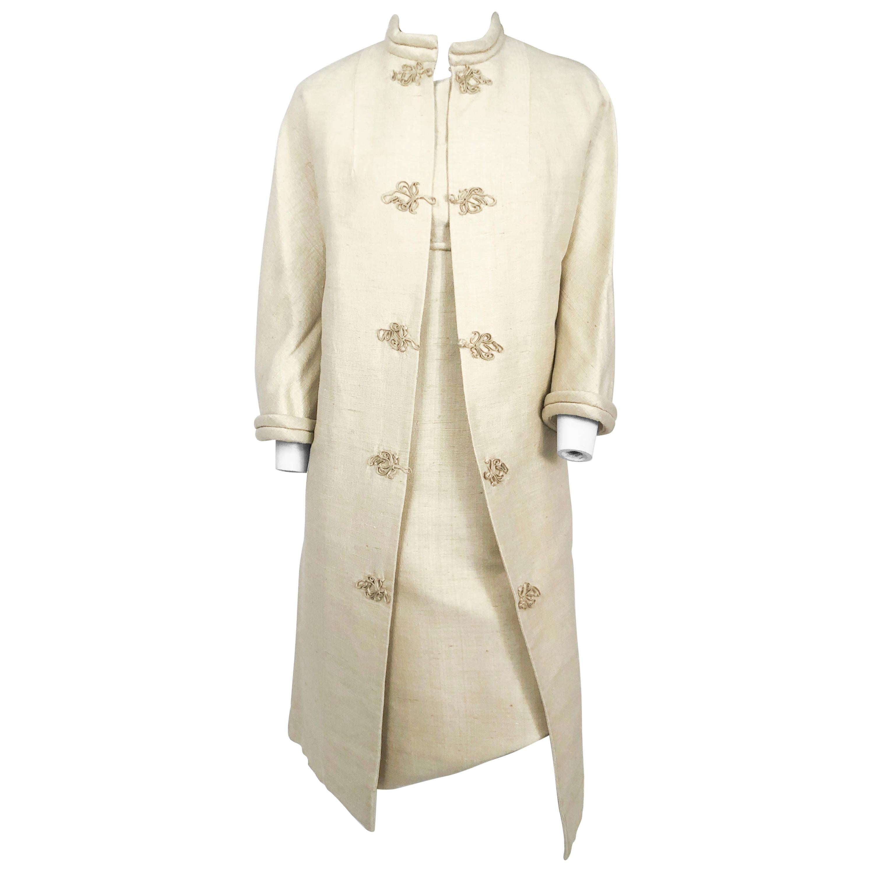 1950s Beige Silk Dress with Matching Swing Coat 