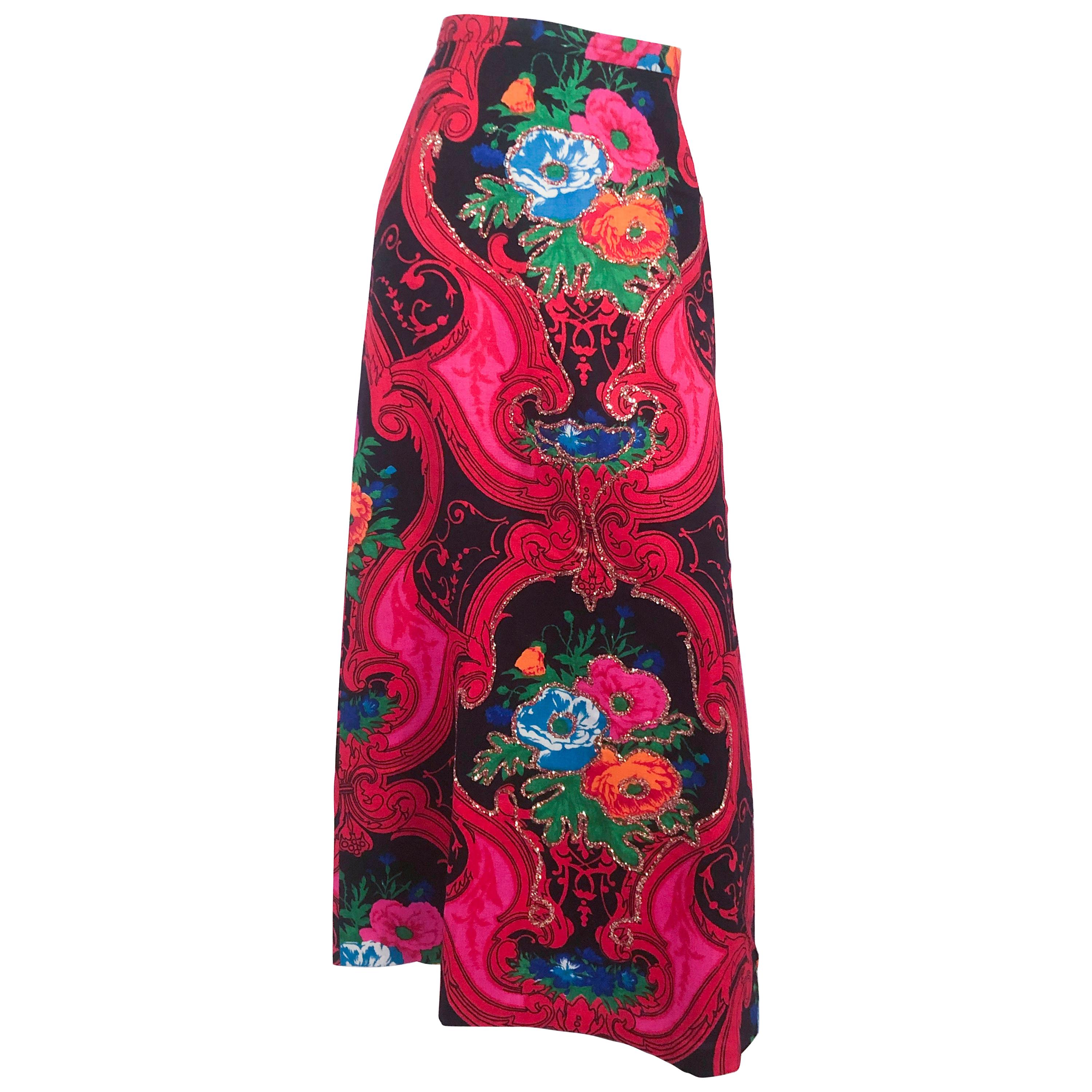 1960s Saks Fifth Ave Psychedelic Printed Skirt With Glitter Detail For Sale
