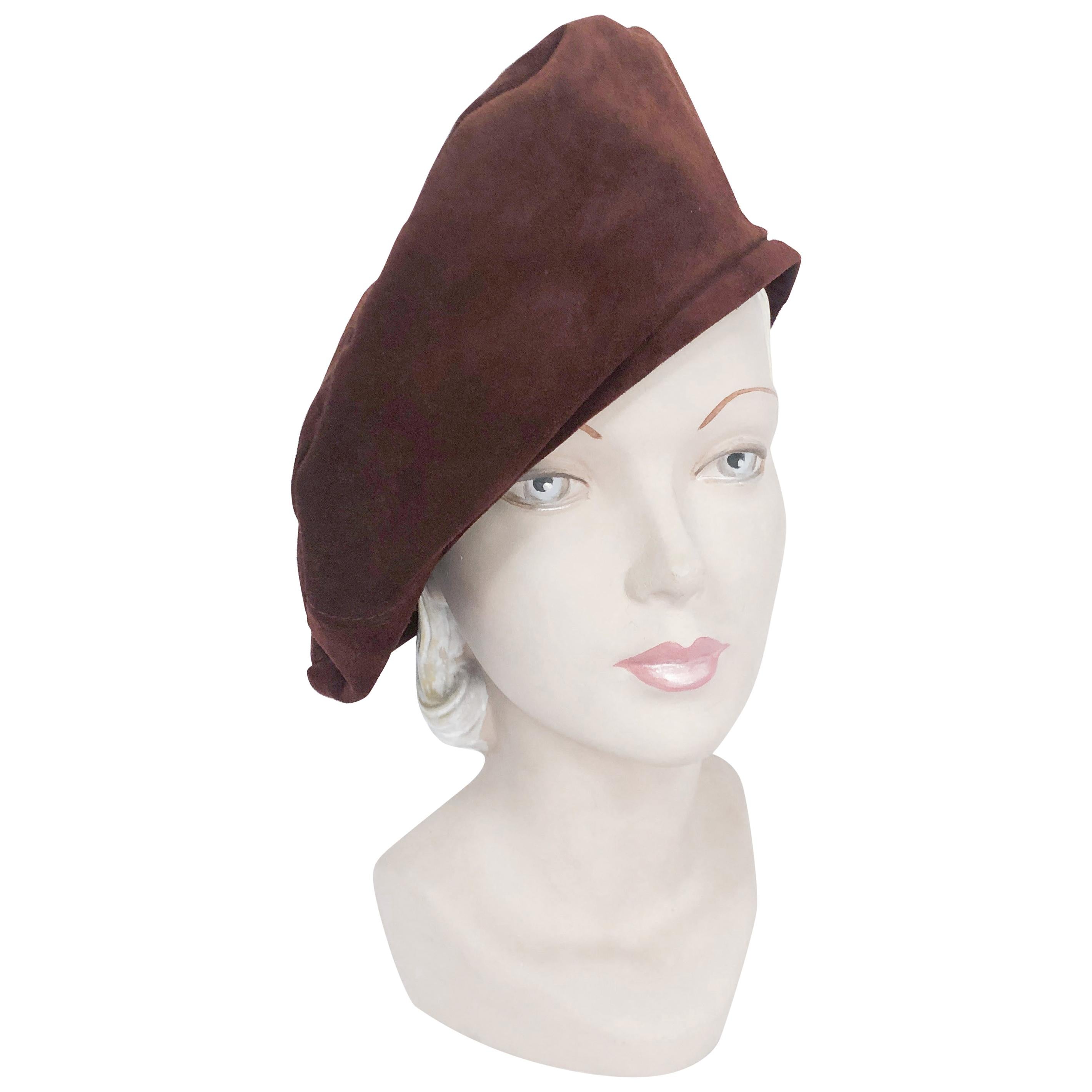 Saks Fifth Ave Brown Suede Beret