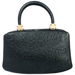 Vintage 1960s Rosenfeld Black Embossed Leather Top Handle Purse