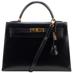 Vintage Hermes Kelly 32 Cm Box Black