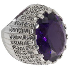 Large Real Amethyst Set In A CZ Pave Sterling Chunky Ring