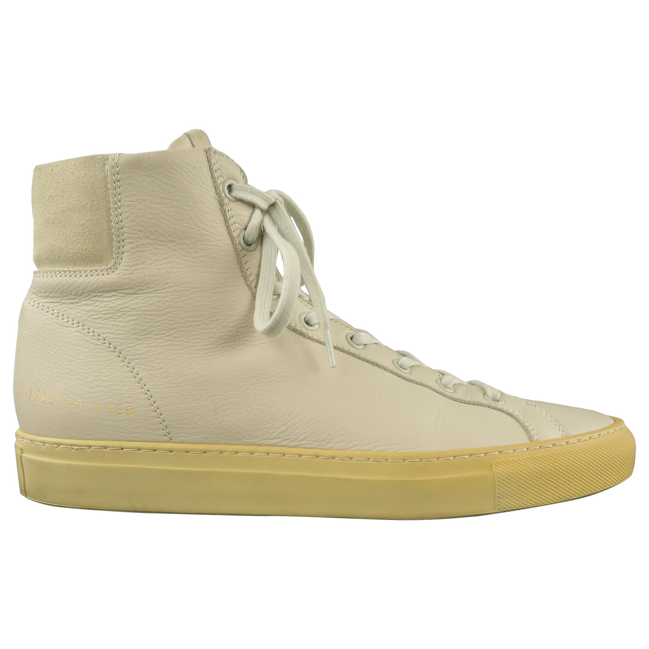 COMMON PROJECTS Size 7 Ivory Solid Leather High Top Sneakers