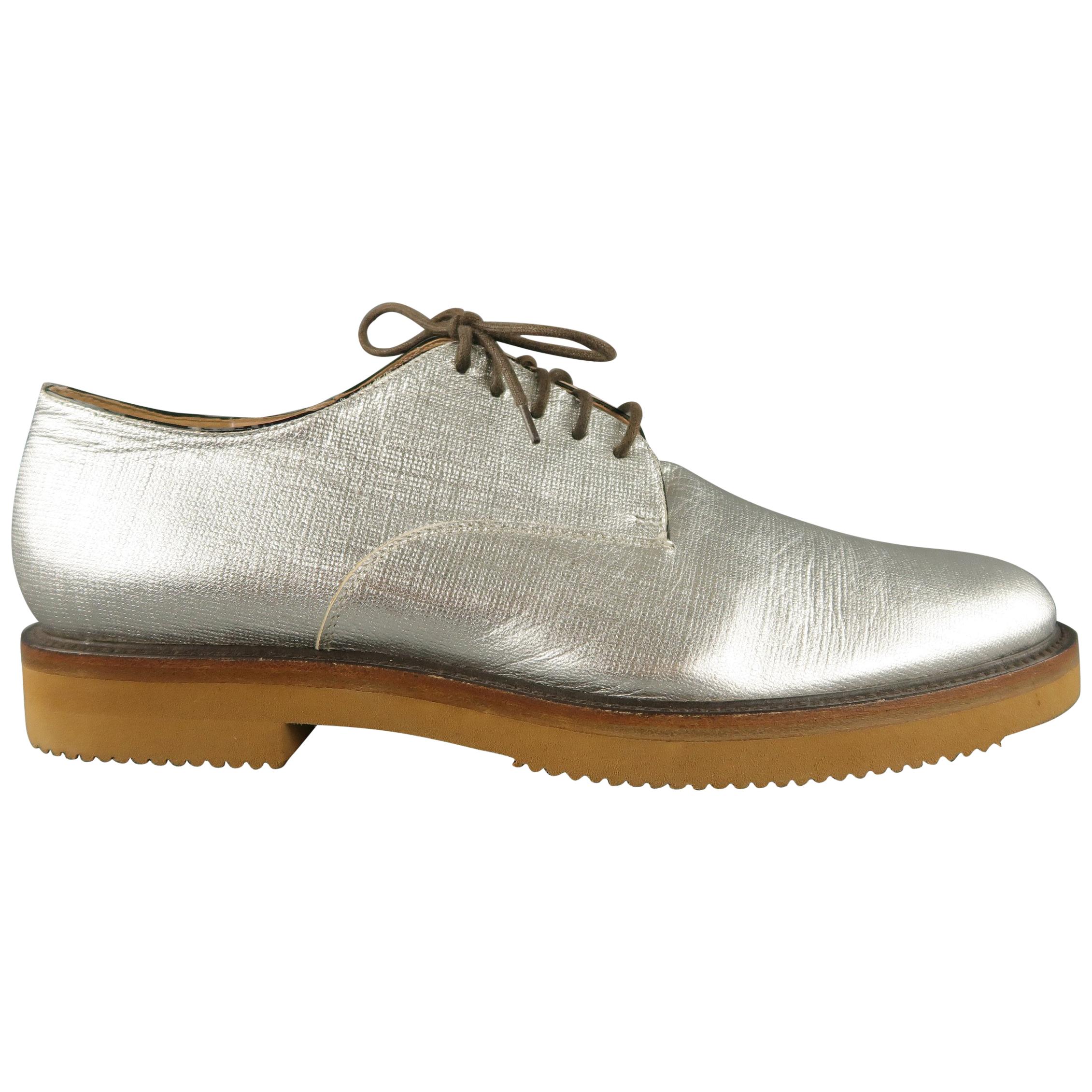 DRIES VAN NOTEN Size 7 Silver Solid Suede Crepe Sole Lace Up