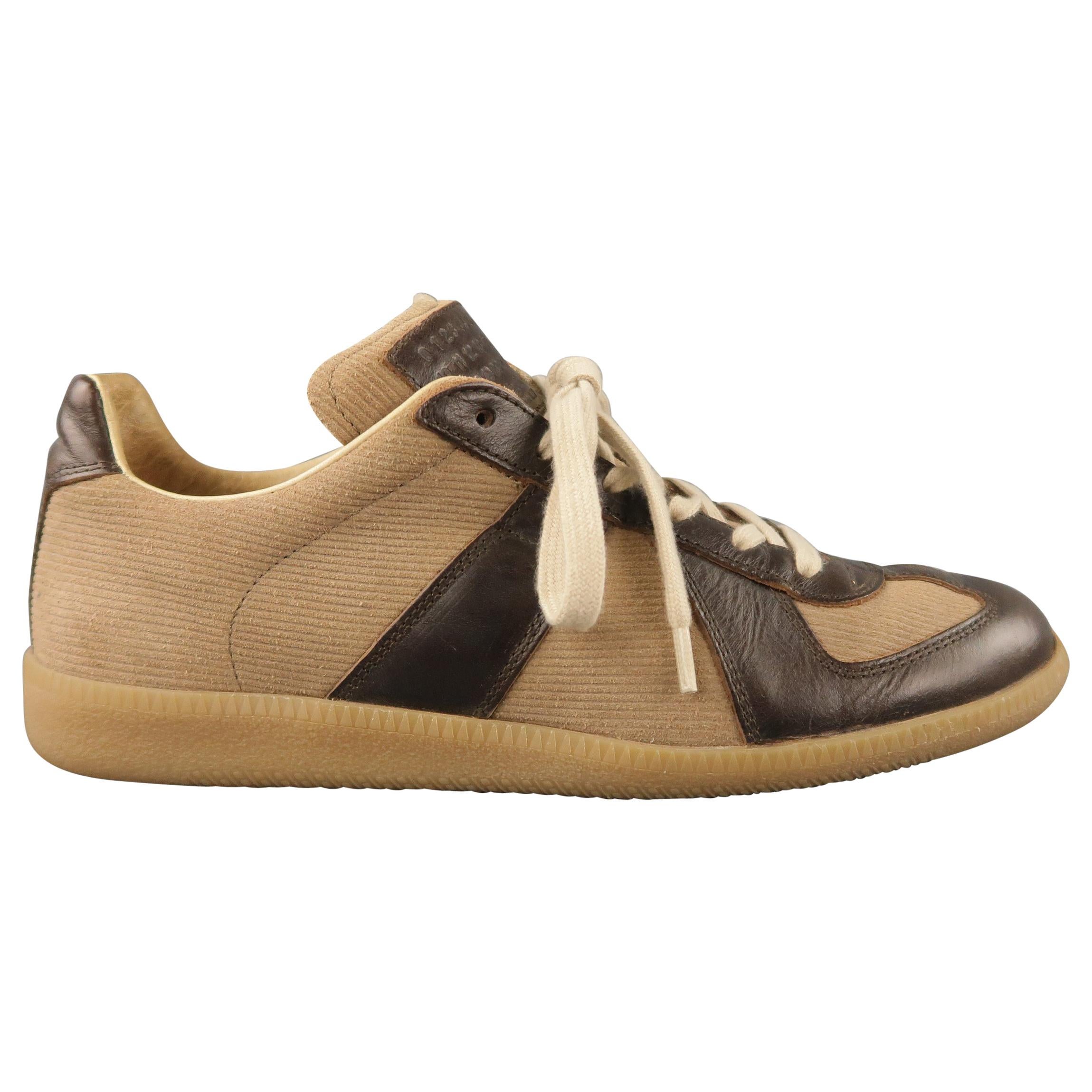 MAISON MARTIN MARGIELA Size 7 'REPLICA' Brown Canvas Lace Up Sneakers