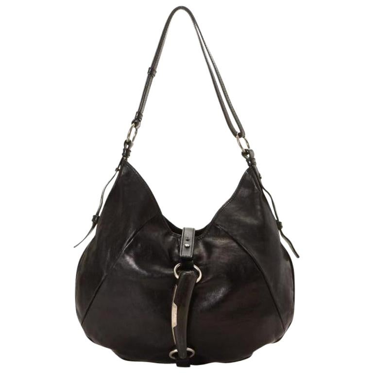 Saint Laurent Mombasa ( Rare ) Xl Hobo 12mt915 Black Leather Shoulder Bag For Sale