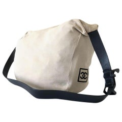 Vintage Chanel Messenger Cc Logo Sports 231155 Beige Canvas Cross Body Bag