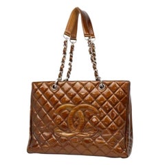 Chanel Shopping Tote Bronze Copper Quilted Chain Grand Gst 231199 Brown Patent L