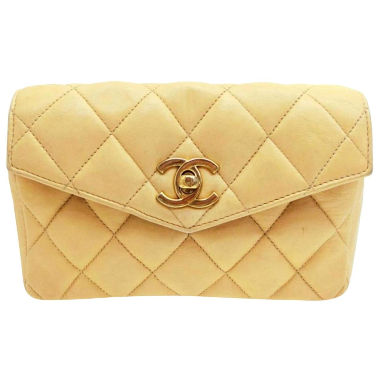 Chanel Waist Bag Quilted Fanny Pack 231225 Beige Leather Cross Body Bag For Sale
