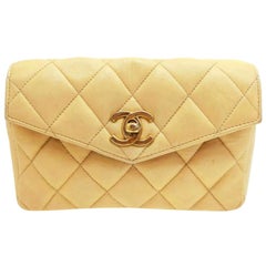 Vintage Chanel Waist Bag Quilted Fanny Pack 231225 Beige Leather Cross Body Bag