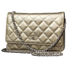 Chanel Wallet on Chain Classic Flap Quilted Pinstripe 231183 Gold Patent Leather