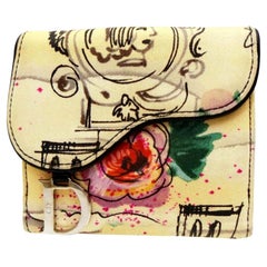 Used Dior Beige Art Sketch Rose Saddle Compact 231308 Wallet