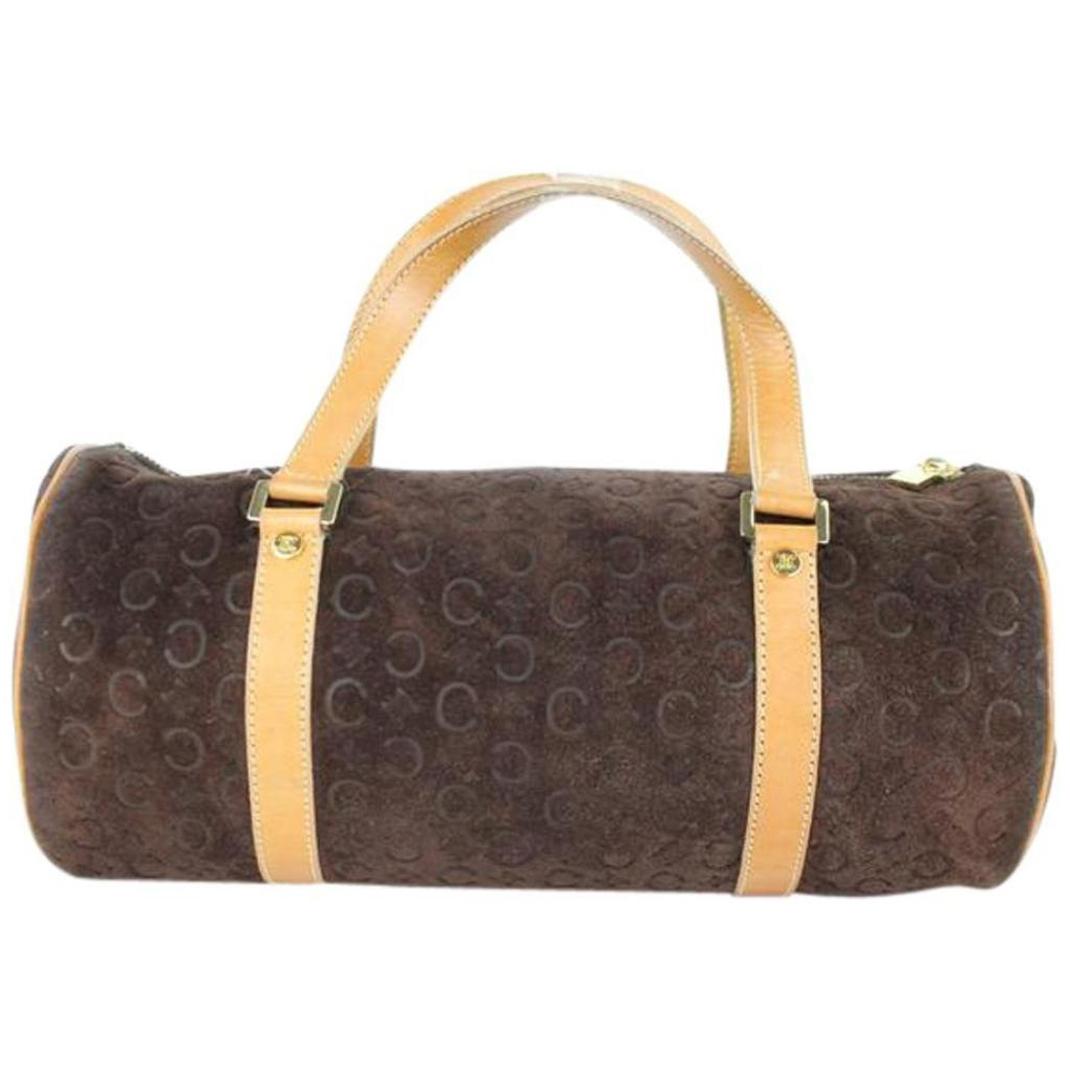 Céline Monogram Embossed Barrel Cesl32 Brown Satchel For Sale