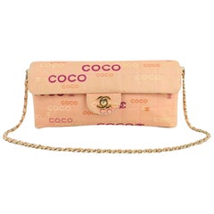 Vintage Chanel East West Chocolate Bar Quilted Coco Flap 3ct915 Pink Canvas Shoulder Bag