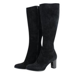 Christian Louboutin Black Suede Tall Zip 27clt916 Boots/Booties