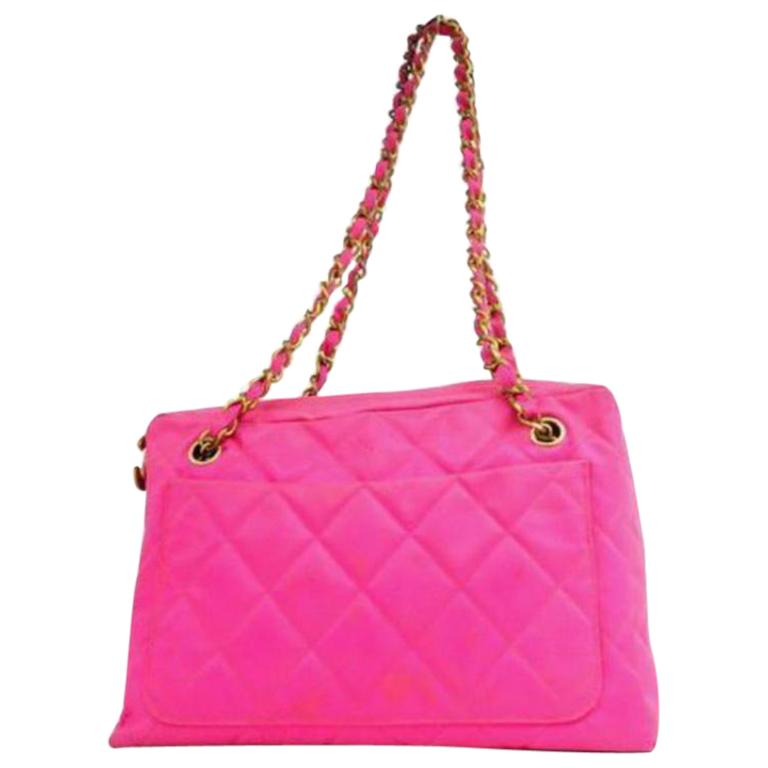 Chanel Camera Quilted Neon Hot Cc Charm Chain Tote 231187 Pink Canvas Shoulder B For Sale