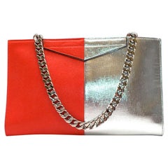 Fendi Two-tone red & silver leather clutch