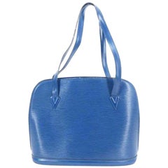Vintage Louis Vuitton Lussac Epi Zip Tote 233517 Blue Leather Shoulder Bag