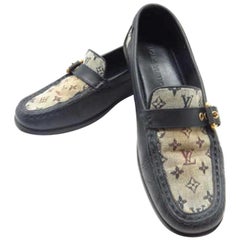 Vintage Louis Vuitton Navy Monogram Mini Lin Penny Loafer Mocassain Driving 233796 Boots