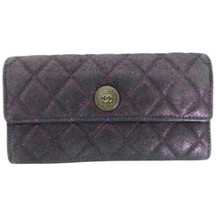 Chanel Classic Flap Iridescent Blue-purple Long Wallet 230784 Cotton Clutch