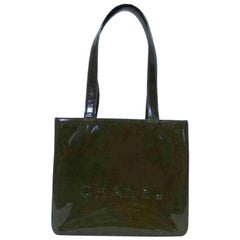 Vintage Chanel Forest Classic Zip 233089 Green Patent Leather Tote