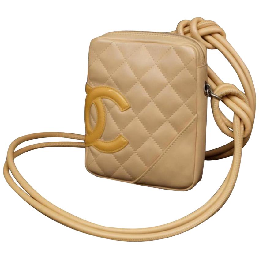 Chanel Messenger Cambon Quilted Ligne Mini Cross Body 230923 Beige Shoulder Bag For Sale