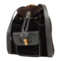 Mochila de piel de ante negra Gucci Bamboo 232896