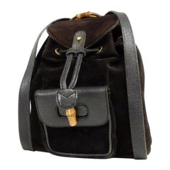 Gucci Bamboo 232896 Black Suede Leather Backpack