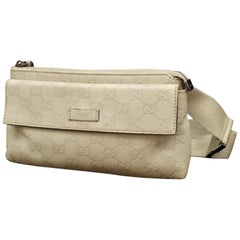 Gucci Guccissima Bum Fanny Pack Waist Pouch 232819 Beige Leather Cross Body Bag