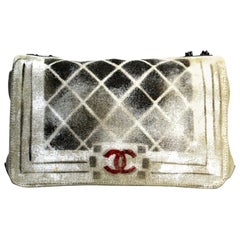 CHANEL Painted Canvas Graffiti Boy Flap Beige