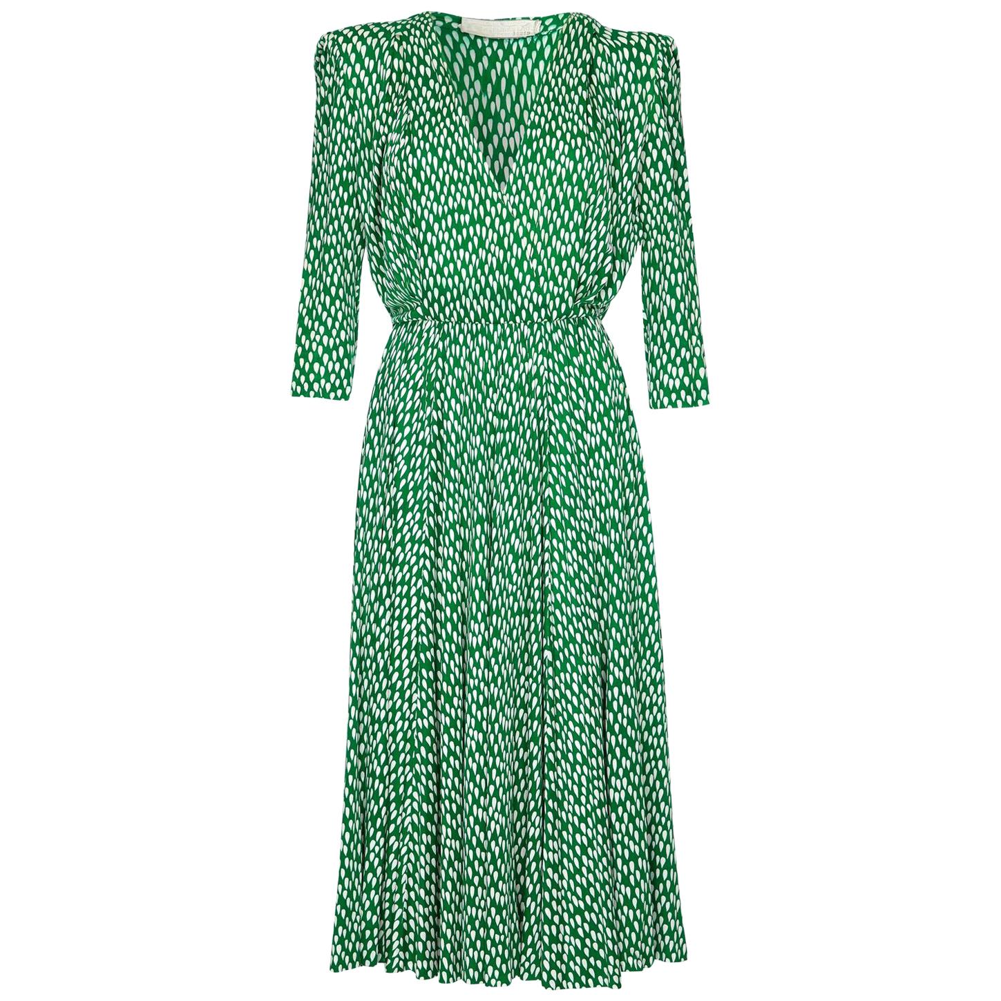 Christian Dior Patron Label Demi Couture 1980s Green Silk Crossover Dress