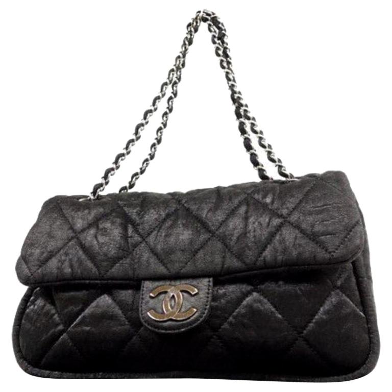 Chanel Classic Quilted Jumbo Chain Flap 232847 Black Nylon Shoulder Bag For Sale