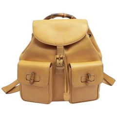 Gucci Mustard Tan Bamboo Double Pocket 231457 Brown Leather Backpack