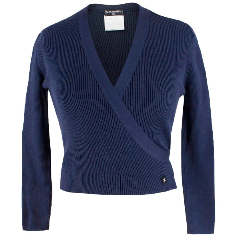 Chanel Navy Silk-Knit Wrap Cardigan US 6