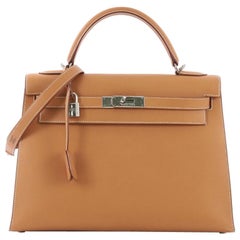 Hermes Kelly Handbag Natural Chamonix With Palladium Hardware 32