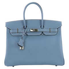 Hermes Birkin Handbag Bleu Jean Epsom With Palladium Hardware 35