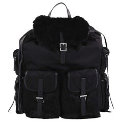 Used Prada Double Front Pocket Backpack Tessuto With Fur Medium