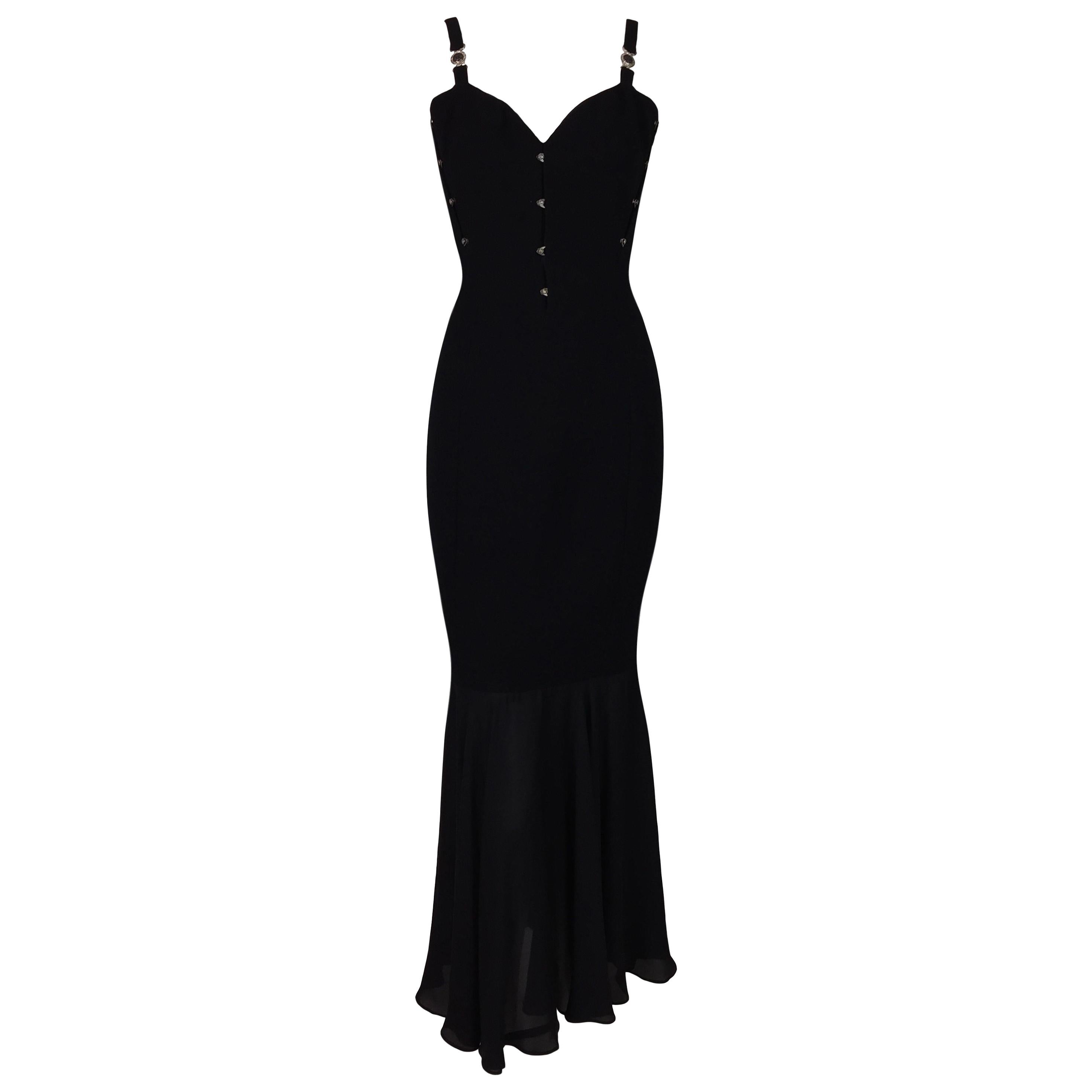 F/W 1995 Gianni Versace Black Mermaid Gown Dress