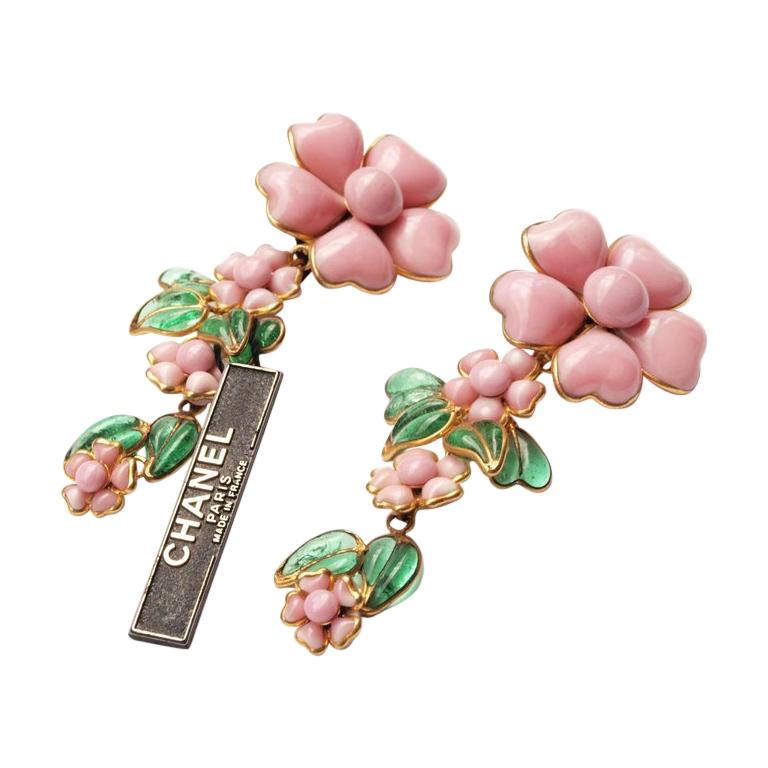 Couture Chanel Gripoix Pate de Verre Flower Earrings 1993