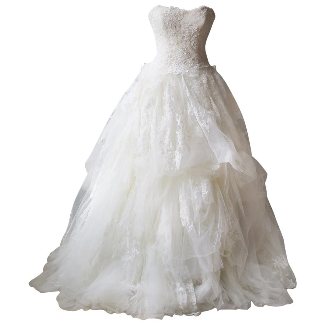 Vera Wang Luxe Embellished Lace and Tulle Wedding Dress 