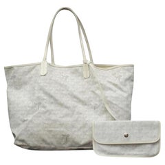 Used Goyard Chevron Goyardine St Louis with Pouch 232815 White Coated Canvas Tote