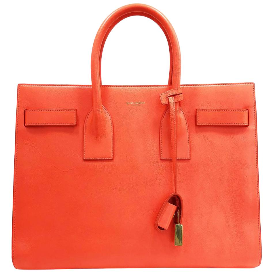 Saint Laurent Fluorescent Orange Leather Shoulder Bag For Sale