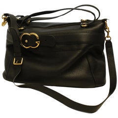 Gucci Large Black Pebbled Leather Top Handle GG Logo Shoulder Bag