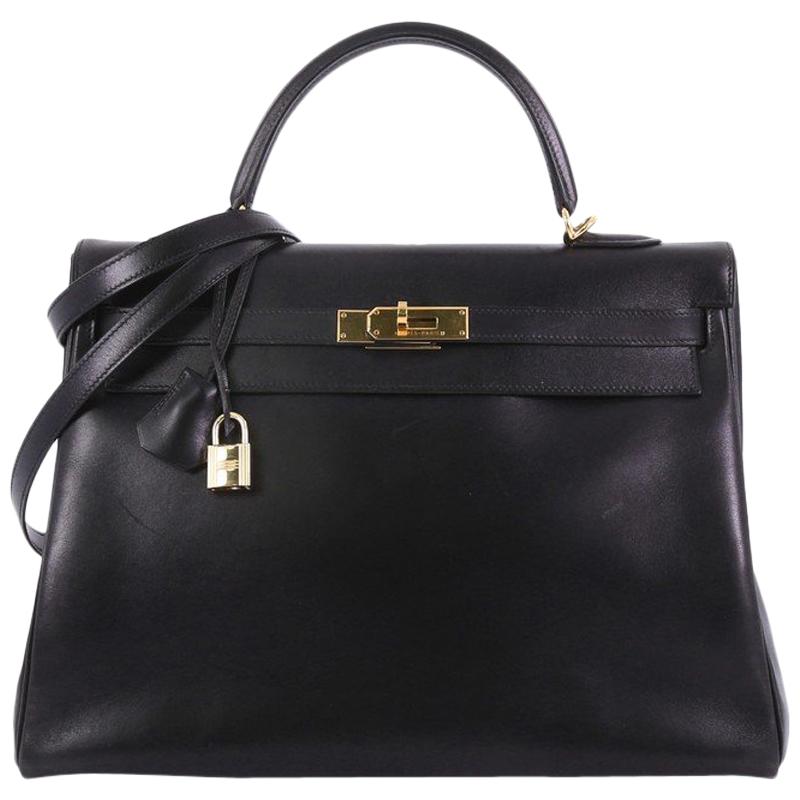 Hermes Kelly Handbag Black Box Calf with Gold Hardware 35
