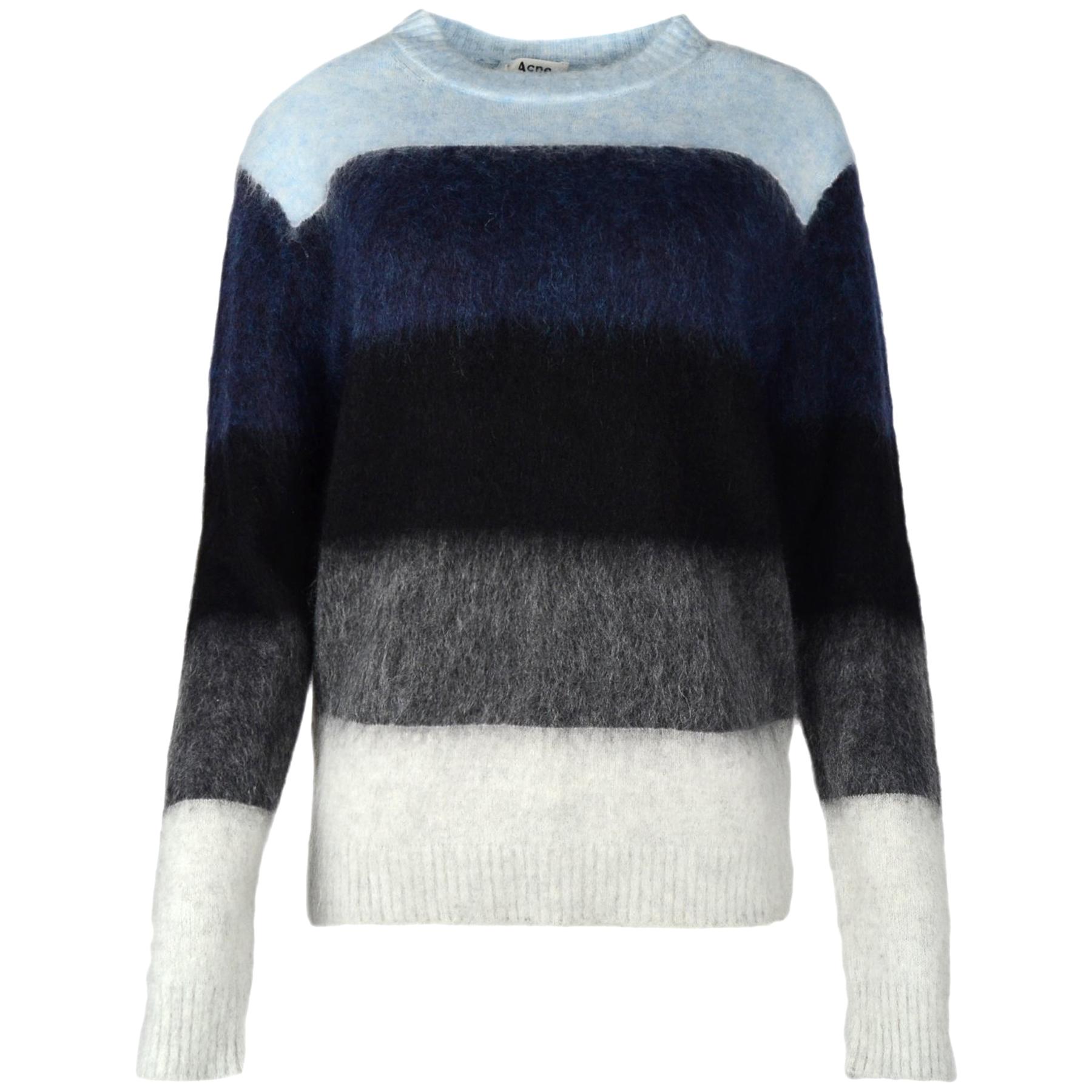 ACNE Studios Blue/Grey/Black Striped Long Sleeve Mohair Sweater NWT Sz XXS