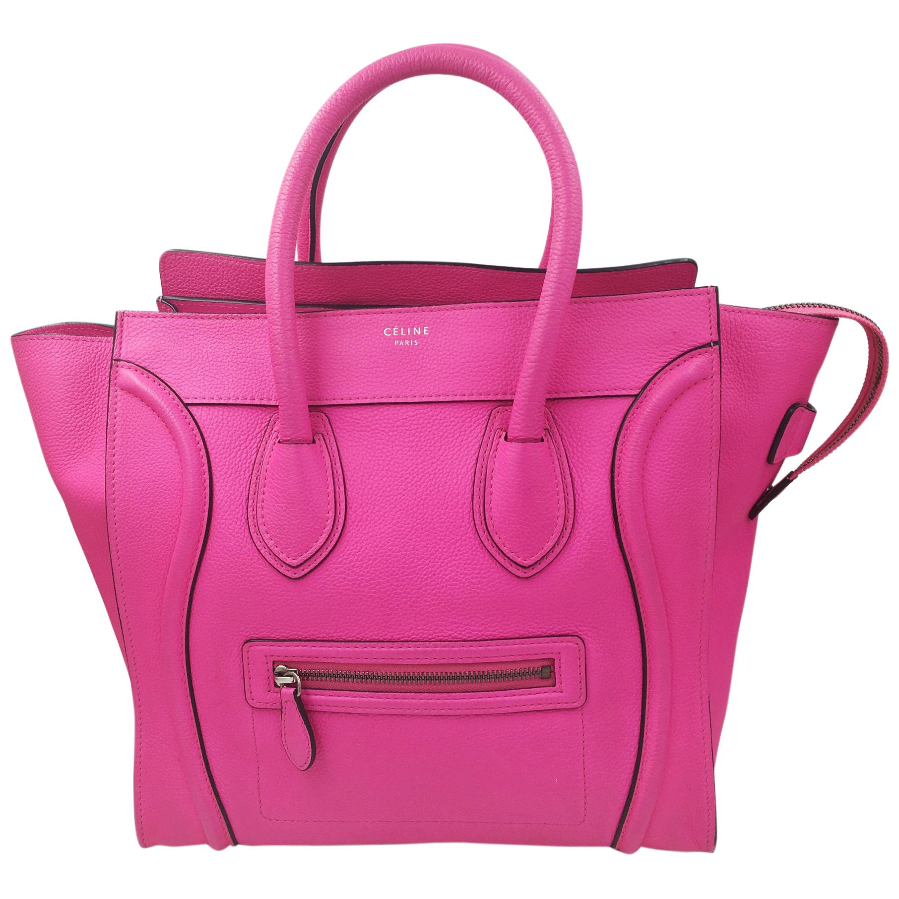 Céline Luggage Calf Micro Pantom Tote Pink Bullhide Leather Shoulder Bag For Sale